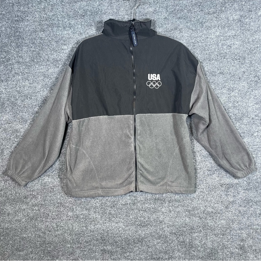Team‎ USA Olympic Committee Large Gray Black Embroidered Full Zip Fleece Jacket